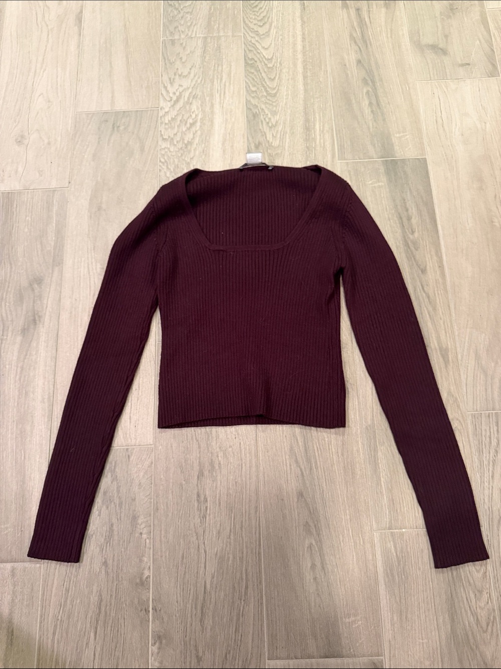 French Connection Women’s Ribbed Long-Sleeve Sweater Top — Deep Burgundy Size XS